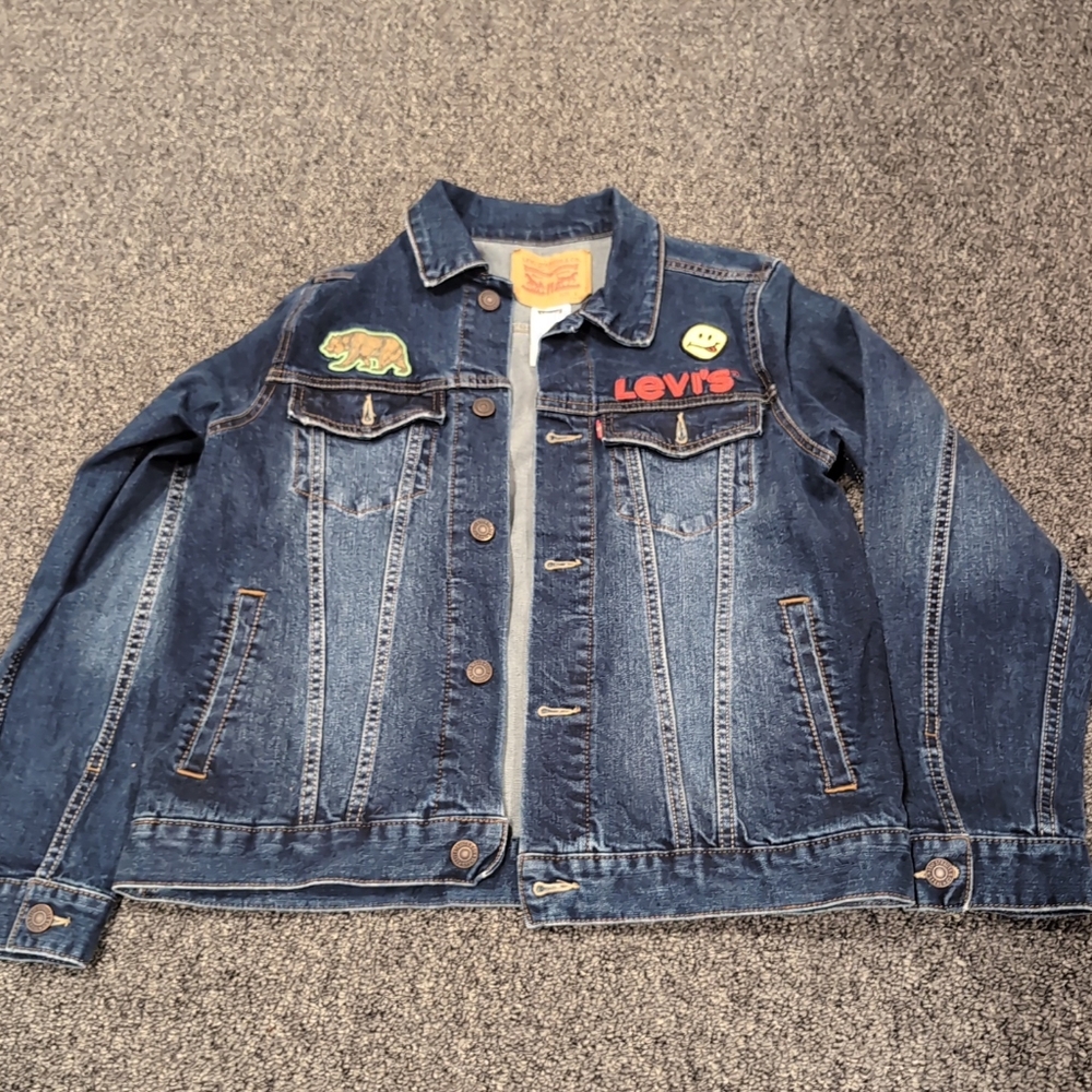 Rare Levis S.F. Calif. 1873 Patches Denim Trucker Jean Jacket Youth Size L